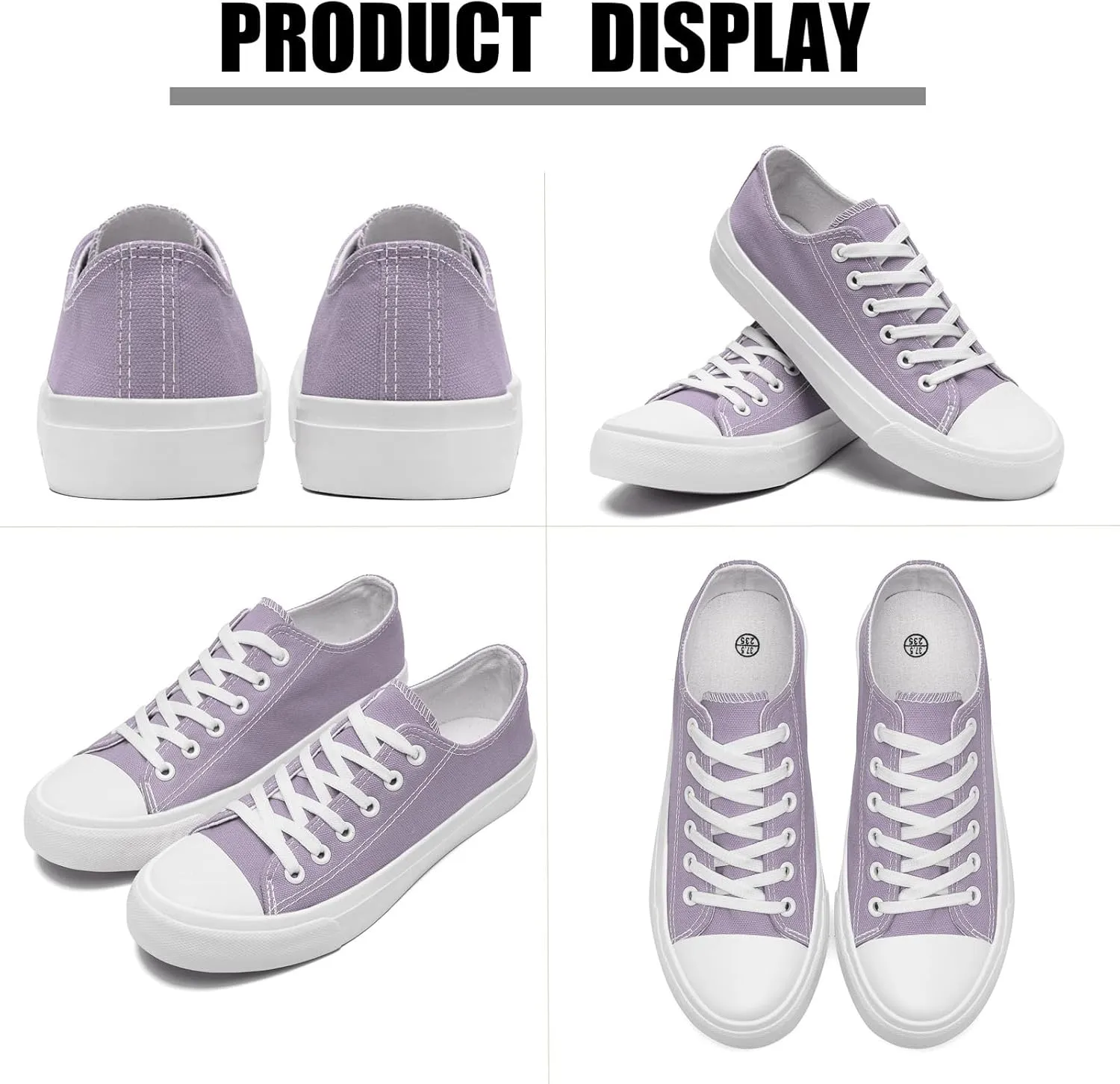 Soofylia Women's Canvas Fashion Sneakers, Grey, Flat Heel, Lace-Up, Lightweight, Breathable, Casual, Summer, Skateboarding