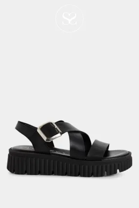 TAMARIS 1-28705-44 BLACK LEATHER GLADIATOR WEDGE SANDALS