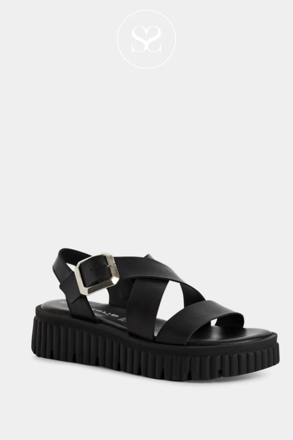TAMARIS 1-28705-44 BLACK LEATHER GLADIATOR WEDGE SANDALS