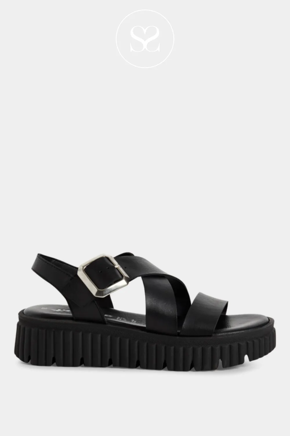TAMARIS 1-28705-44 BLACK LEATHER GLADIATOR WEDGE SANDALS