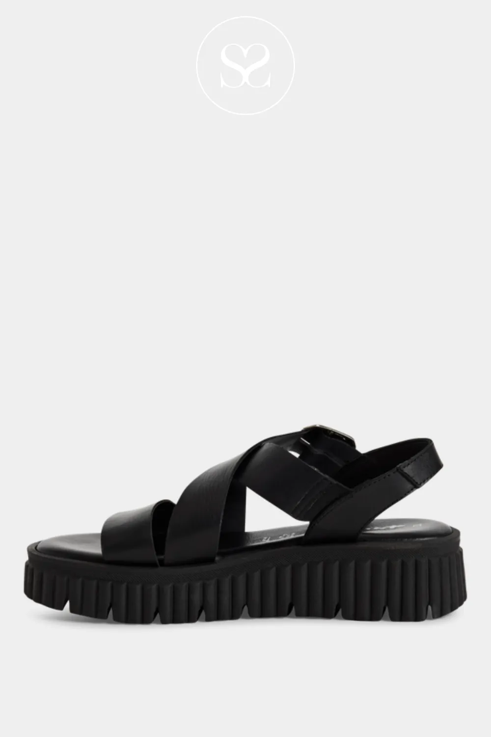 TAMARIS 1-28705-44 BLACK LEATHER GLADIATOR WEDGE SANDALS