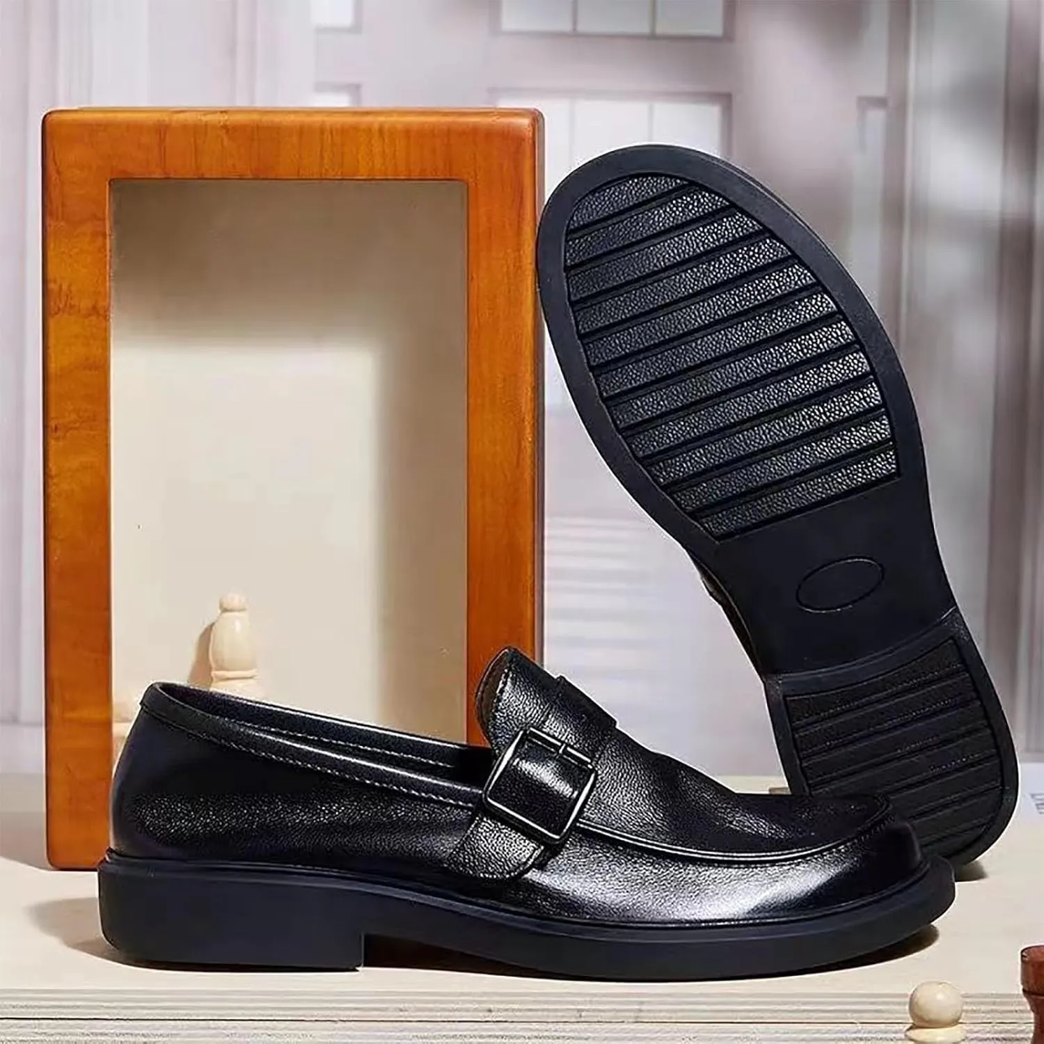 Top Layer Cowhide Business Men's Leather Buckle Leather Shoes Men's, Comfortable and Soft Sole Slip-On Driving Shoes