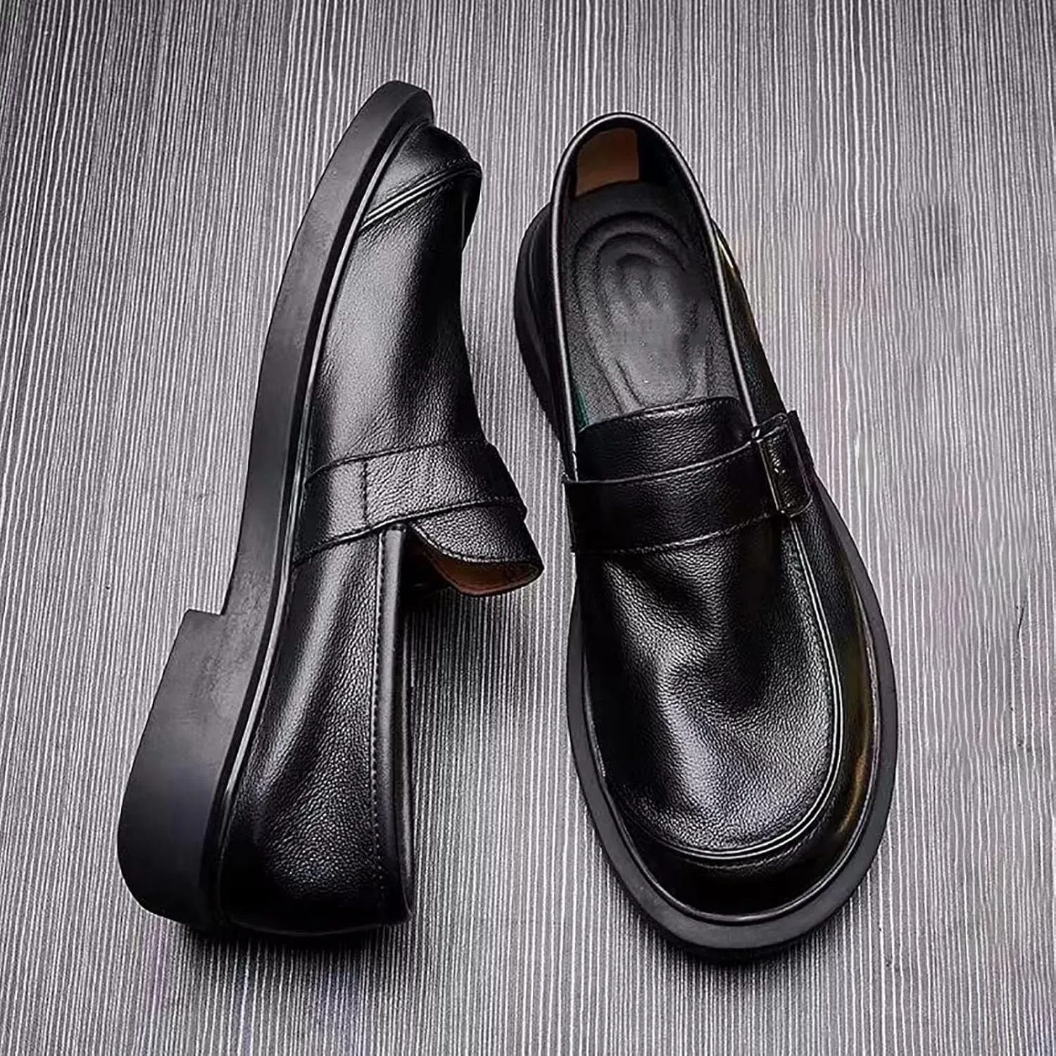 Top Layer Cowhide Business Men's Leather Buckle Leather Shoes Men's, Comfortable and Soft Sole Slip-On Driving Shoes