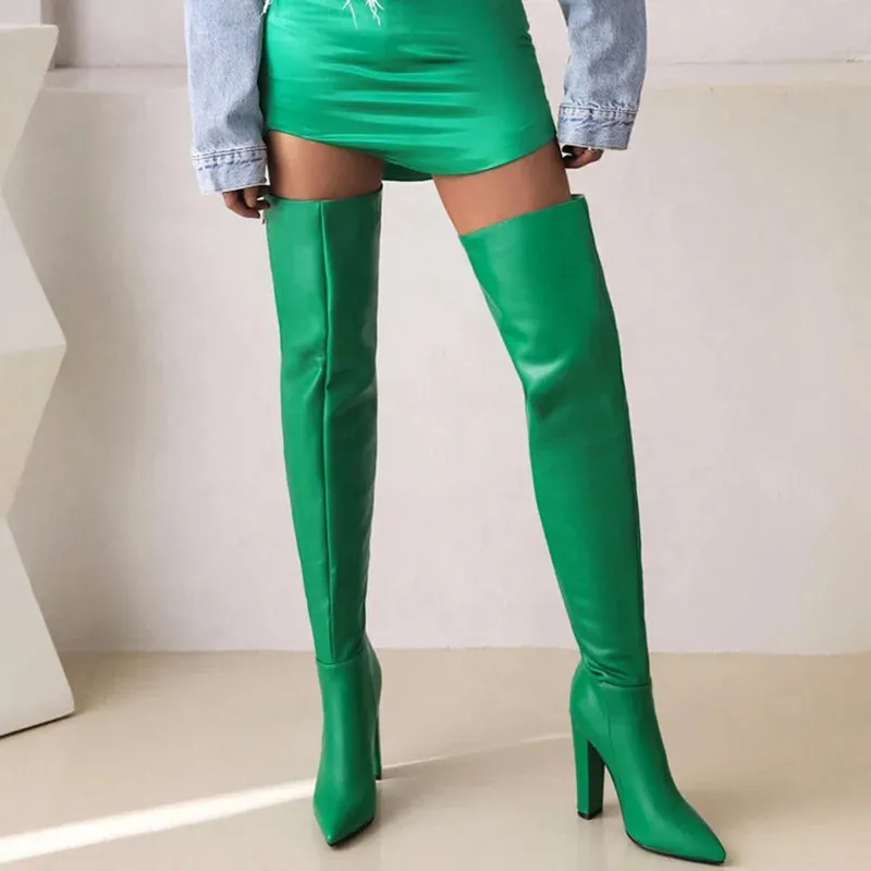 Trend4us Women's Modern Over-The-Knee Leather Boots
