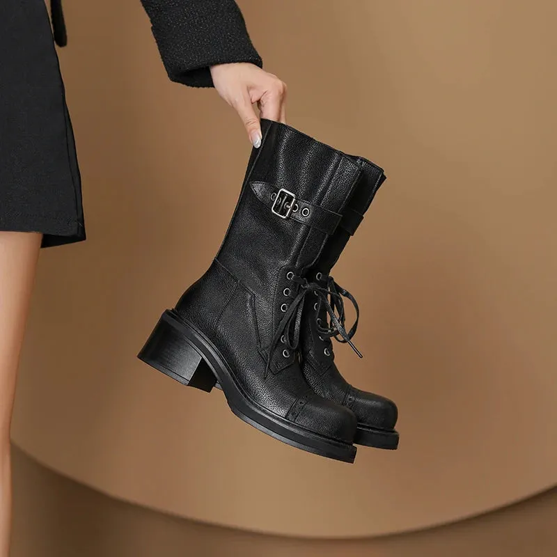 Trudie Military Moto Biker Boots