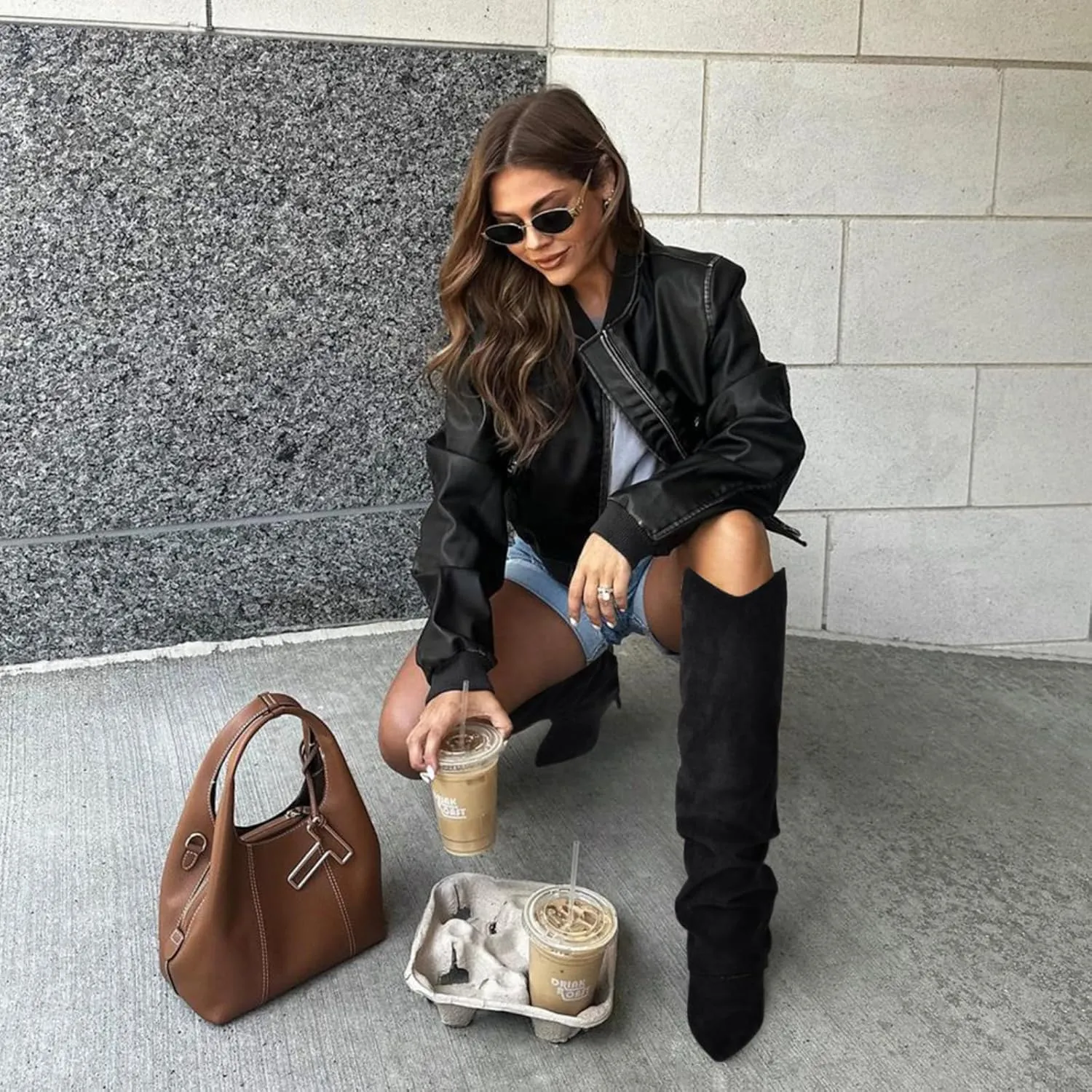 Vaslemuse Womens Fold Over Knee High Boots Stiletto High Heel Slouchy Tall Boots Pointed Toe Sexy Long Boots Fashion Dress Shoes with Side Zipper