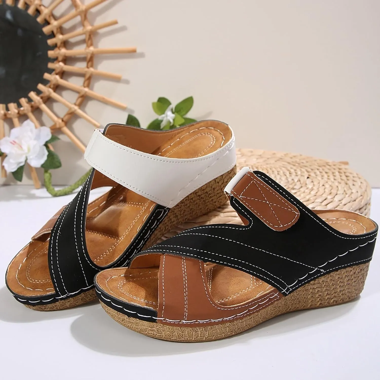 Wedges Heels for Women Dressy Summer Comfortable Open Toe Non Slip Sandals Hollow Out Vacation Slippers Casual Slip On Summer Shoes for Summer, Beach, Hiking Casual Wear