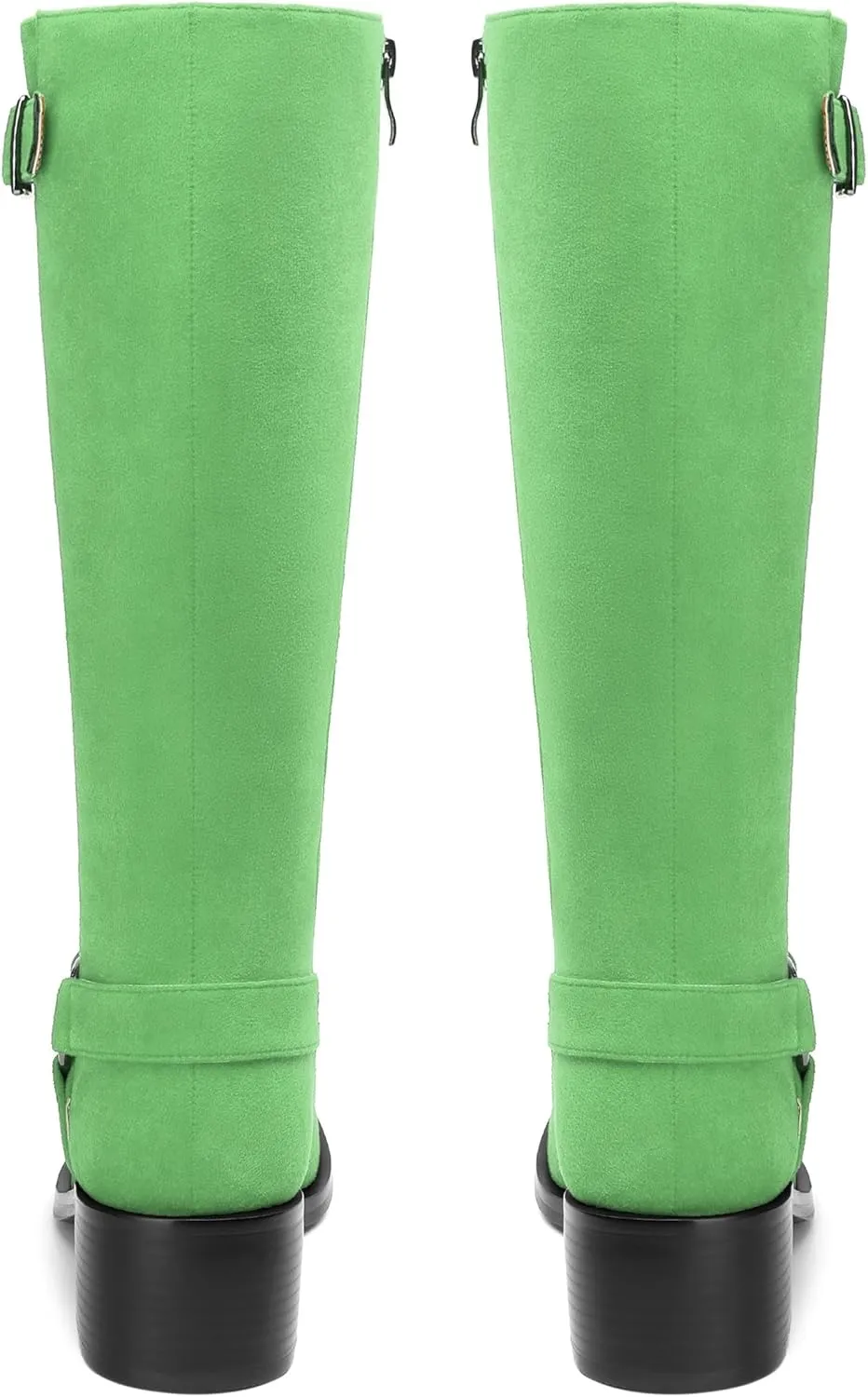 Women's Knee High Boots Buckle Fashion Side Zipper Knee High Bootie Round Toe Chunky Heel Solid Suede Knee High Boot