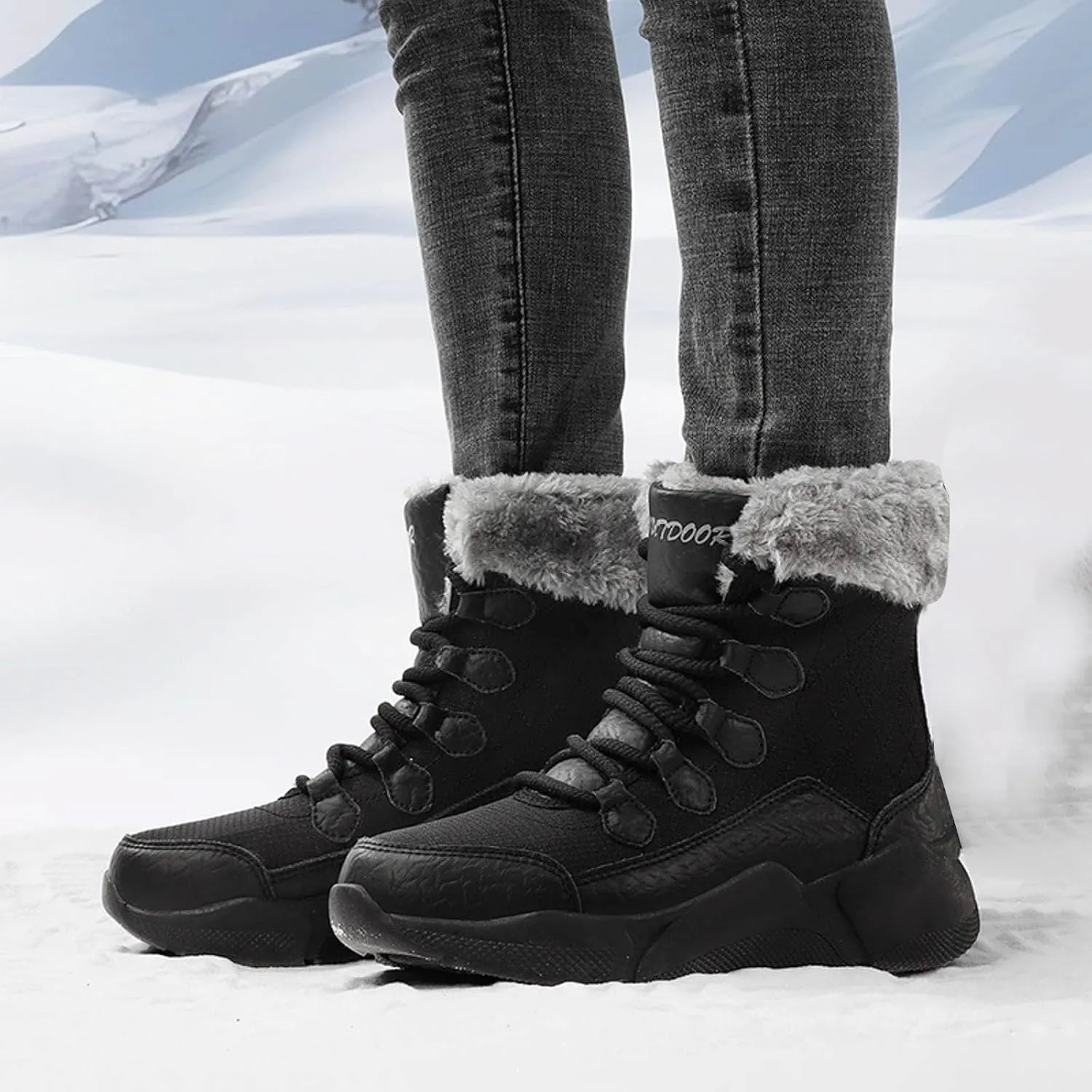 Women's Mid Calf Water proof Winter Snow Boots Lightweight Warm NO-Slip Warm Outdoor Mid-Calf Shoes