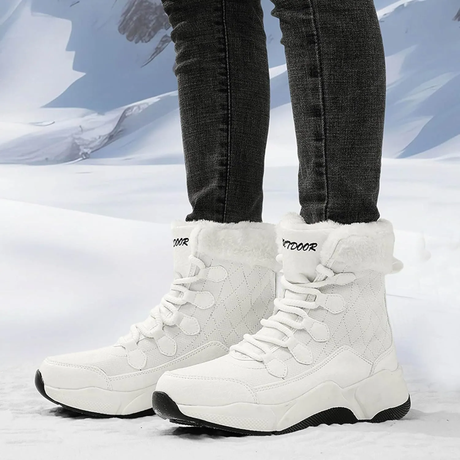 Women's Mid Calf Water proof Winter Snow Boots Lightweight Warm NO-Slip Warm Outdoor Mid-Calf Shoes
