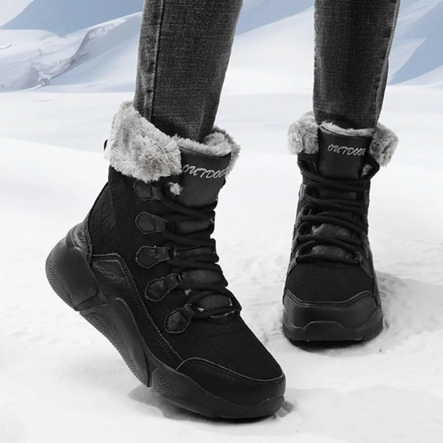 Women's Mid Calf Water proof Winter Snow Boots Lightweight Warm NO-Slip Warm Outdoor Mid-Calf Shoes