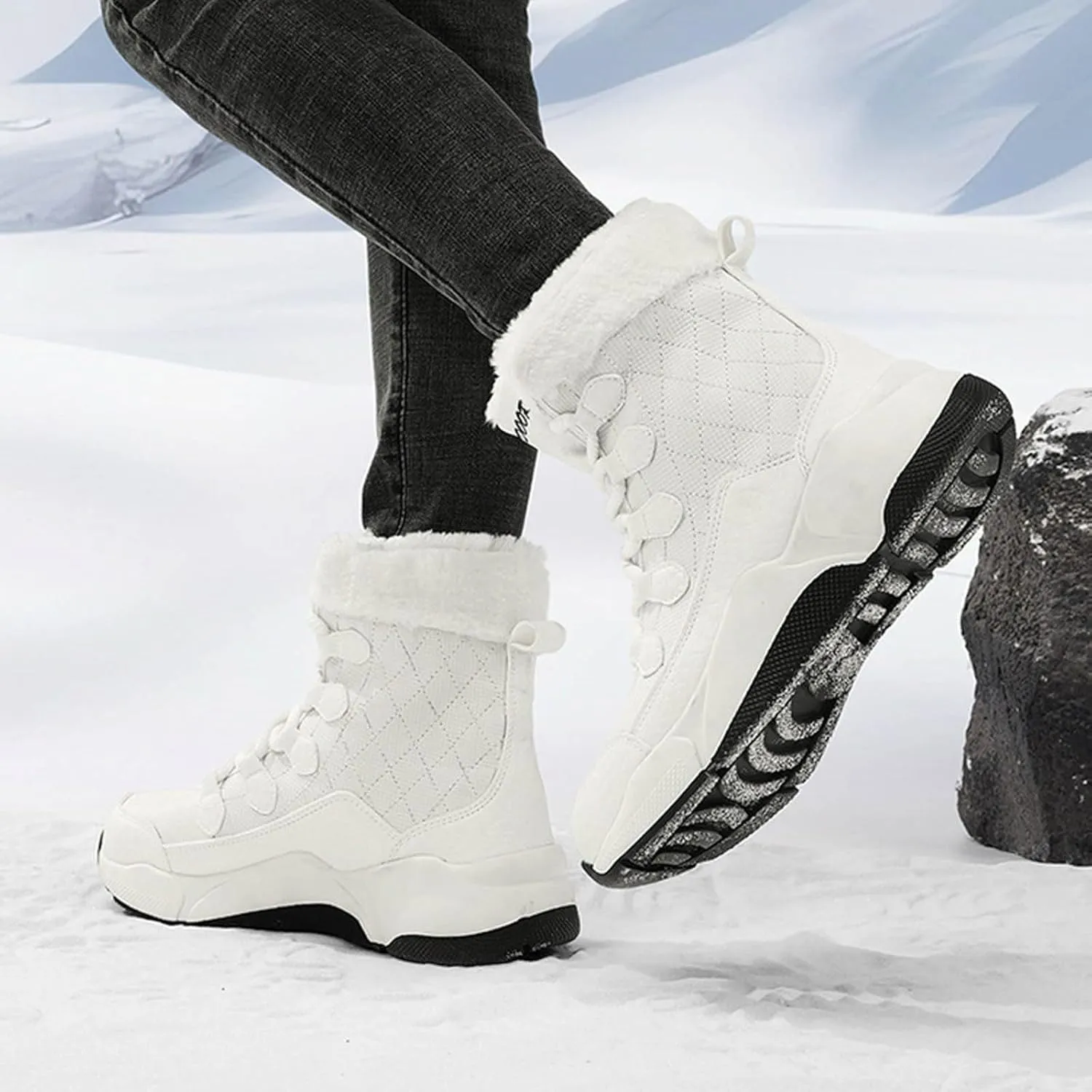 Women's Mid Calf Water proof Winter Snow Boots Lightweight Warm NO-Slip Warm Outdoor Mid-Calf Shoes