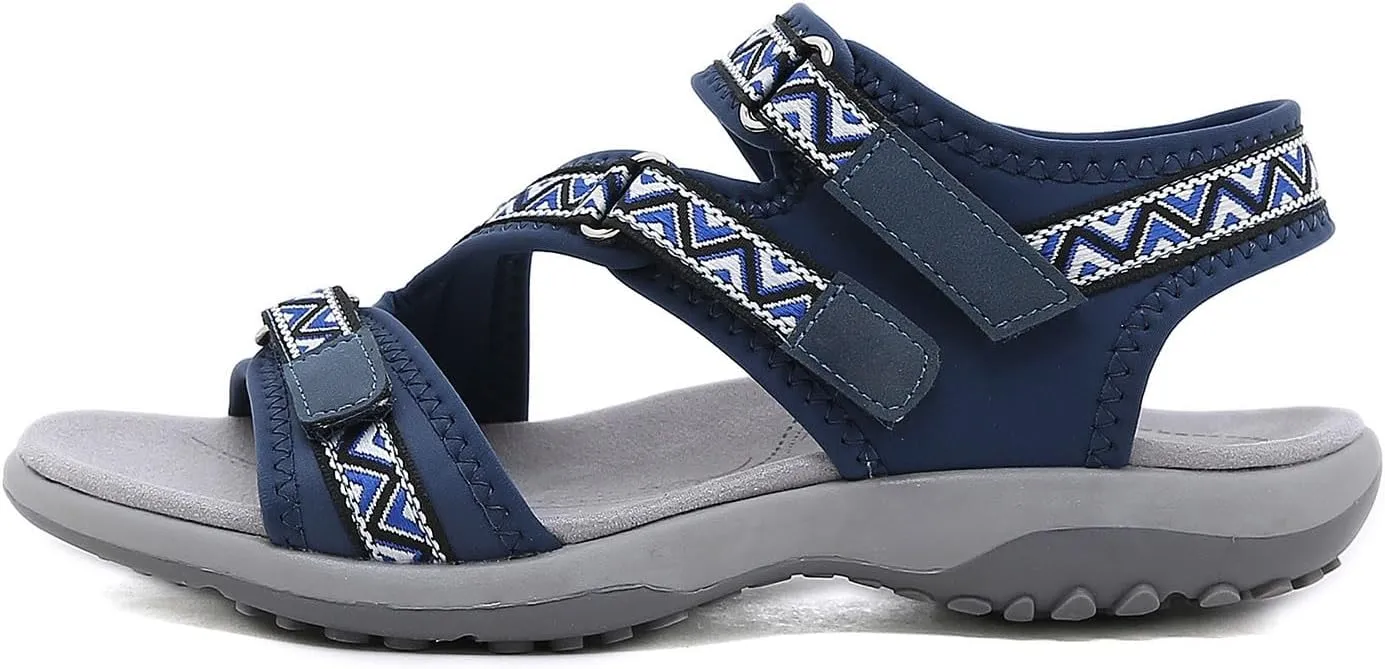 Women's Sport Athletic Sandals Outdoor Hiking Sandals Athletic Open Toe Sandal with Arch Support Summer Flat Hook and Loop Strap Walking Shoes Golf Sandal