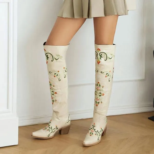 Women's Vintage Embroidered Over the Knee Boots 03427308S