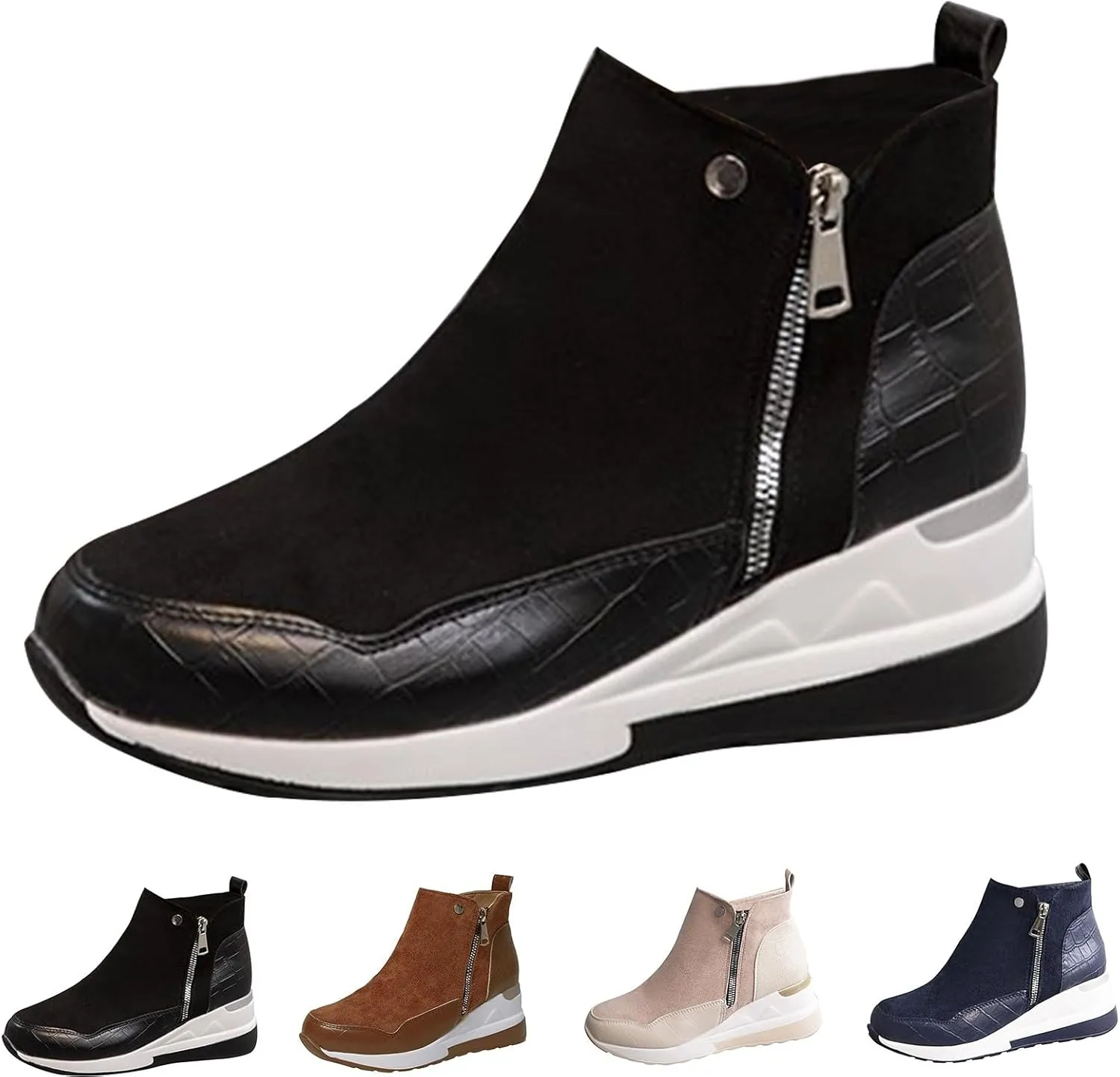 Womens Wide Snow Boots Outdoor Ski Boots Thickening Womens Leather Fu Lined Slip On Ankle Booties