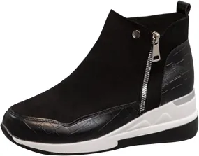 Womens Wide Snow Boots Outdoor Ski Boots Thickening Womens Leather Fu Lined Slip On Ankle Booties